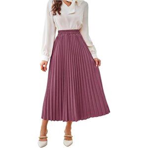 Women's Red Violet Casual Solid Longline Pleated Long teacher outfits Maxi Skirt